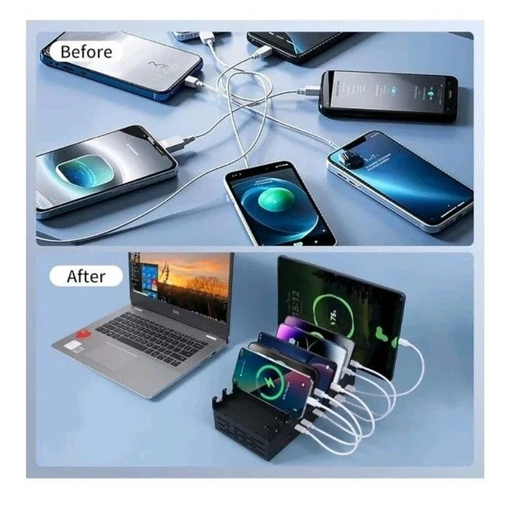 300W Charging Station for Multiple Devices - 24 Ports USB Fast Charging Station